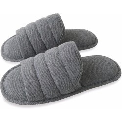 Mens Cotton Open Toe House Flat Slippers,Male Breathable Summer Indoor Slides, Memory Foam Anti Slip Sole