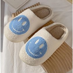 Smile Face Slippers for Women, Soft Plush Smile Slippers Retro Preppy Slippers  Happy Face Slippers Slip-on Cozy